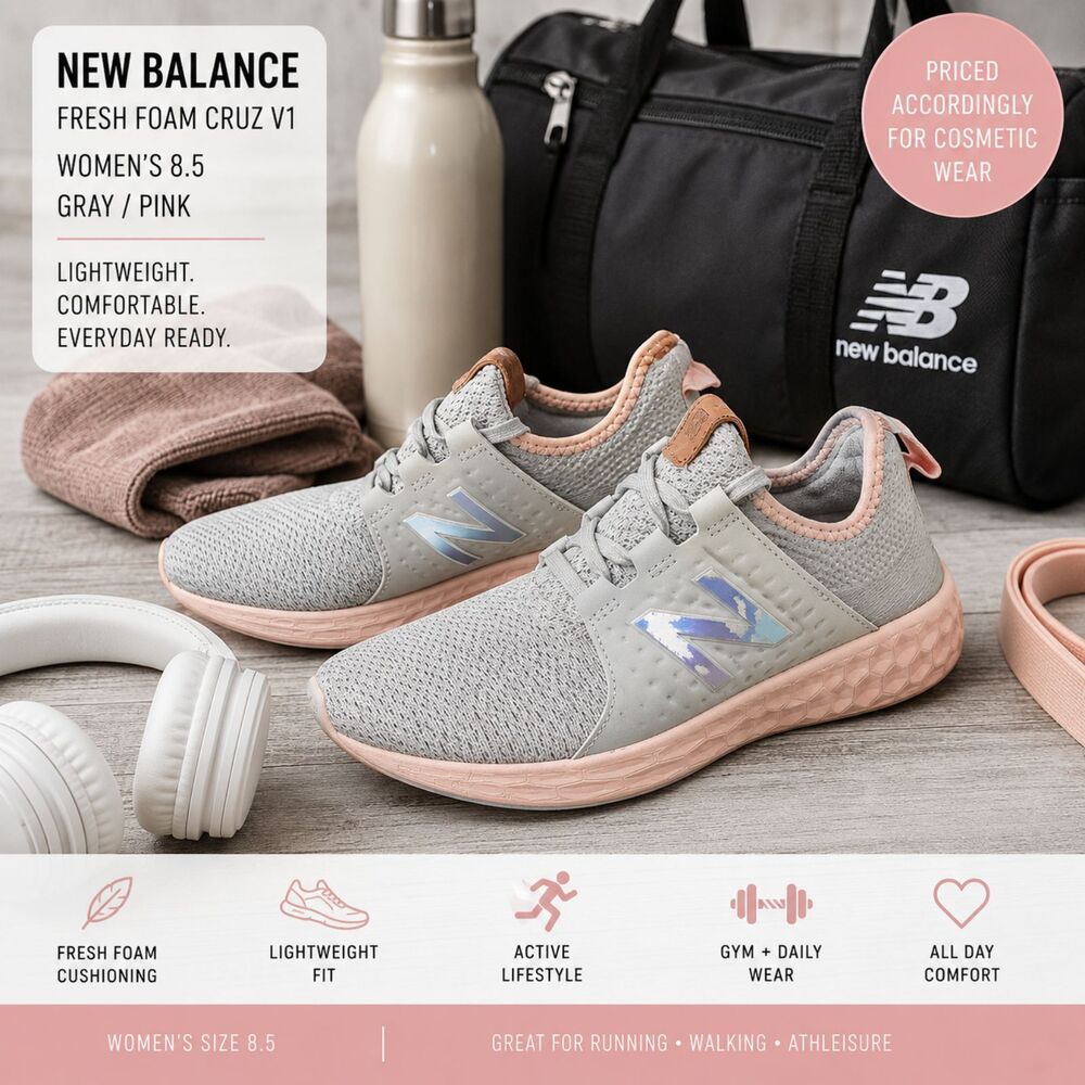 New Balance Fresh Foam Cruz V1 Womens 8.5 Gray Pink Running Shoes Athleisure